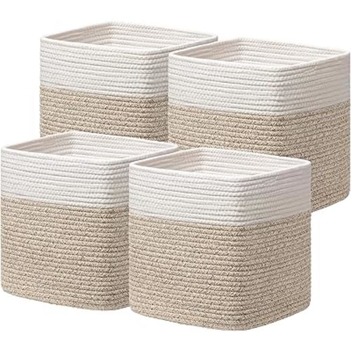 joybest 13inch Cube Storage Bins, Cotton Rope Woven Organizer Basket