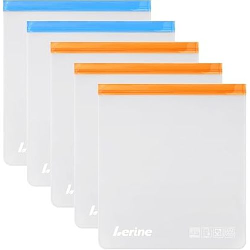 Lerine 10 Pack Reusable 2 Gallon Freezer Bags Dishwasher Safe, Reusable Freezer Bags 2 Gallon 13"x15.6", Leakproof BPA Free Food Storage Bags for Marinate Meats, Home Organization(Multicolor, 2Gallon)