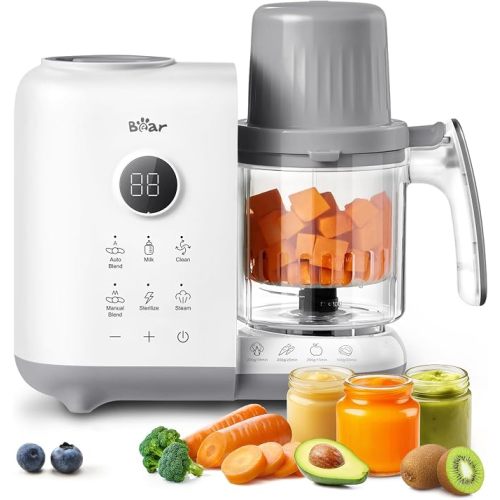 Bear Baby Food Maker Steamer&Blender with Dual-Layer Steam Baskets, 18.5oz | OneStep Baby Food Processor Puree Maker Grinder Mills Bottle Warmer, Sterili-zing for Healthy Homemade Baby Puree, BPA-Free