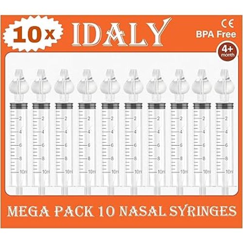 MEGA Pack 10 Baby Nasal Syringe for Mucus Removal – for Babies, Toddlers & Kids – Nasal Aspirator & Irrigation System – Safe, Reusable Silicone Tips – Sinus Rinse & Nose Flush Cleaner..
