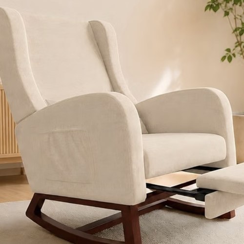 MOTUZP Rocking Chair with Footrest, Nursing Chair, Relaxing Rocking Chair, Armrests, Comfortable for Living Room, Bedroom (Beige+Leg Rest) : Amazon.de: Home & Kitchen