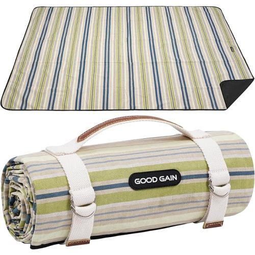 G GOOD GAIN Waterproof Picnic Blanket Portable with Carry Strap for Beach Mat or Family Outdoor Camping Party（Chartreuse）