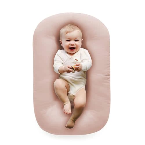 100% Cotton Baby Lounger for Newborn 0-24 Months(Pink) | Soft Cotton Fabric,Portable Tummy time mat,Infant Floor Seat & Loungers,Baby Essentials Shower Gifts for Home and Travel