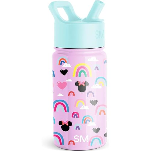 Simple Modern Kids Summit Water Bottle with Straw Lid | Disney Minnie Mouse 14oz Stainless Steel Cup Insulated Tumbler for Girls, School | Minnie Mouse Purple Rainbows