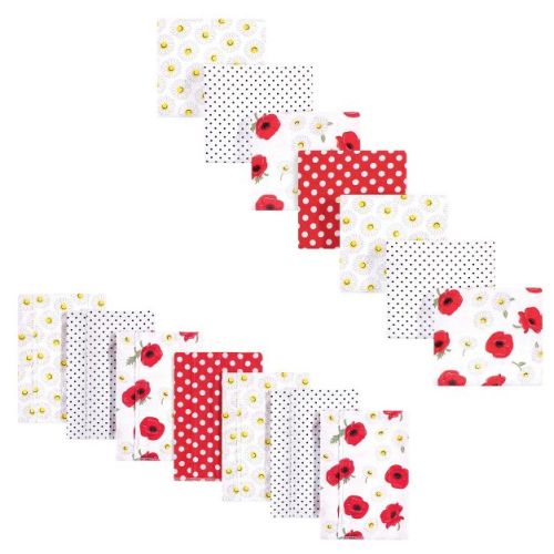 Hudson Baby Infant Girls Cotton Flannel Burp Cloths and Receiving Blankets, 14-Piece, Poppy Daisy, One Size