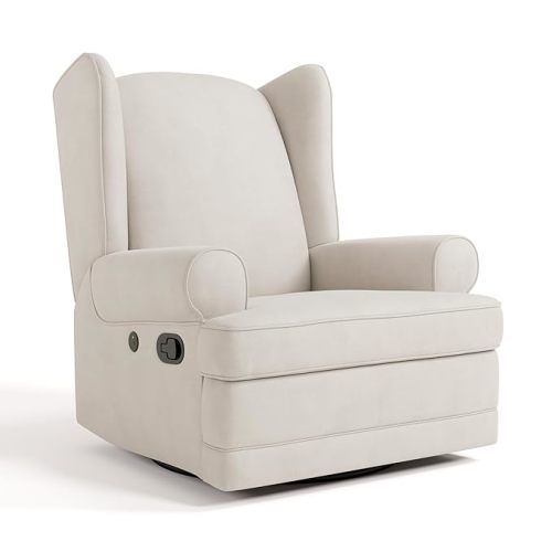 Storkcraft Serenity Glider Recliner Nursery Rocking Chair with USB Charging Port (Ivory) – Premium Upholstered Nursery Glider Recliner with Manual Recline Function, Dual USB Charging