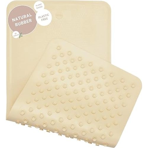 HEVEA Natural Rubber Big Bath Mat - Upcycled, Danish Design - Non Slip Bathtub Mat, 299 Suction Cups - Safe and Friendly Shower Mat for All Ages (Sand)