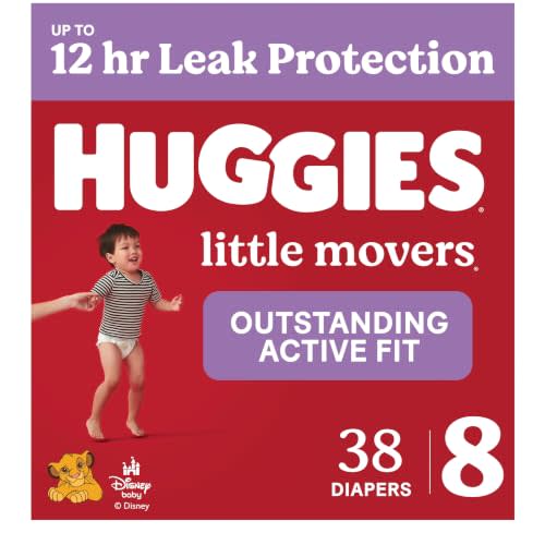 Huggies Size 8 Diapers, Little Movers Baby Diapers, Size 8 (46+ lbs), 38 Count