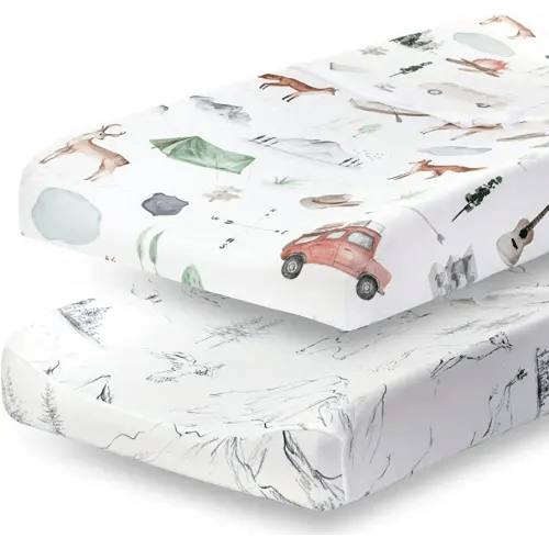 Pobibaby - 2 Pack Premium Changing Pad Cover - Ultra-Soft Cotton Blend, Stylish Woodland Pattern, Safe and Snug for Baby (Explore)