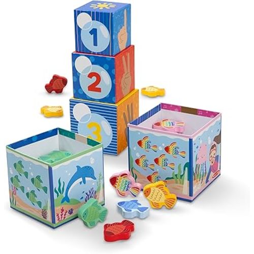 Melissa & Doug® Ms. Rachel™ Sort and Count Nesting and Stacking Blocks with Wooden Fish Preschool Learning Toy for Boys, Girls - FSC Certified