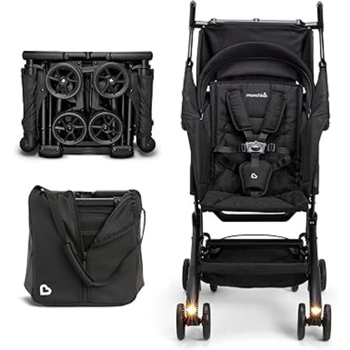 Munchkin® Night Owl™ Lightweight Travel Stroller with Wheel Lights, Ultra Compact Baby Stroller for Everyday Travel and Easy Storage, Essential Gear for Babies & Toddlers, Black
