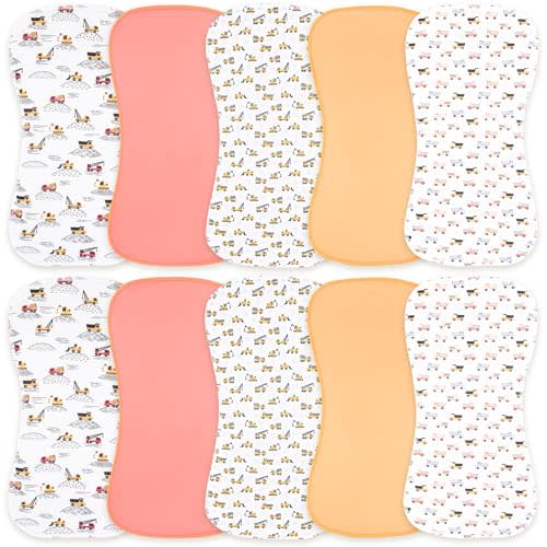 Benoxine 10-Pack Burp Cloths for Baby Boys and Girls - Organic Baby Burp Cloth,Baby Washcloths, Burp Rags, Large Neutral Burp Clothes for Newborn