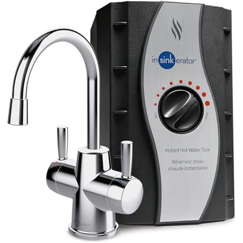 InSinkErator Stainless Steel Tank, HC250C-SS HOT250 System, 2-Handle Drinking Faucet in Chrome with 2/3-Gallon, Filter-Compatible Instant Hot/Cold Water Dispenser