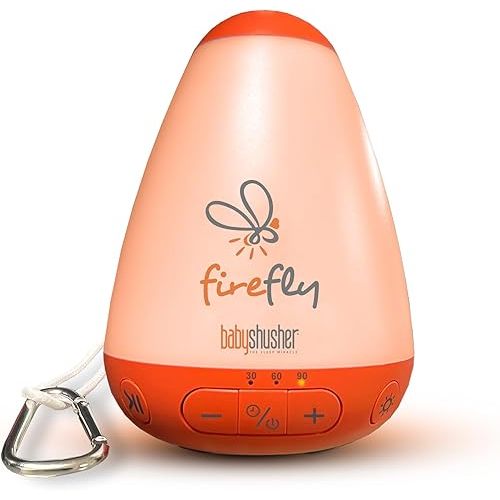 Baby Shusher Firefly - Portable Sound Machine Night Light for Baby | 30 60 90 Min Timer, or Continuous | Adjustable Brightness | Nursery Decor | Natural Sleep Aid | Baby Essentials | USB-C