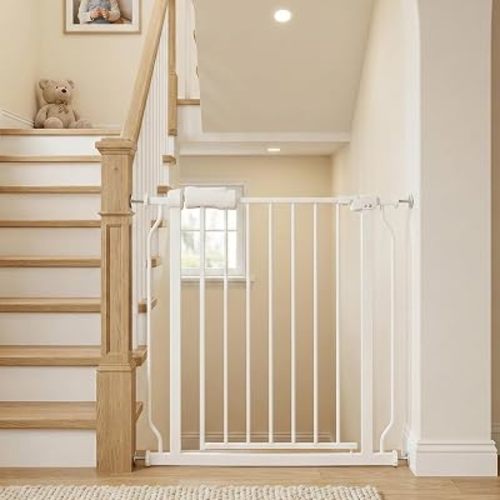 Baby Gate for Stairs and Doorways, 29-34" Dog Gates for The House, White