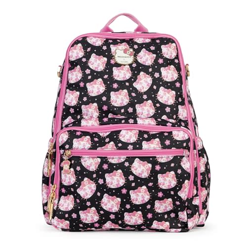 JuJuBe x Hello Kitty Cherry Blossoms Zealous Backpack Diaper Bag, Purses for Women, Includes Changing Pad, Essentials for Mom, Newborn & Baby, Adjustable Padded Straps, Machine Washable