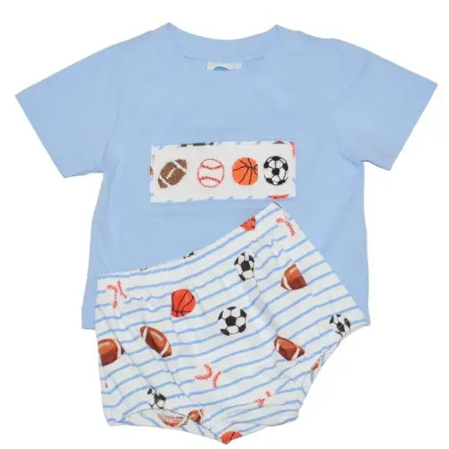 Hand Smocked Sports Diaper Cover Set