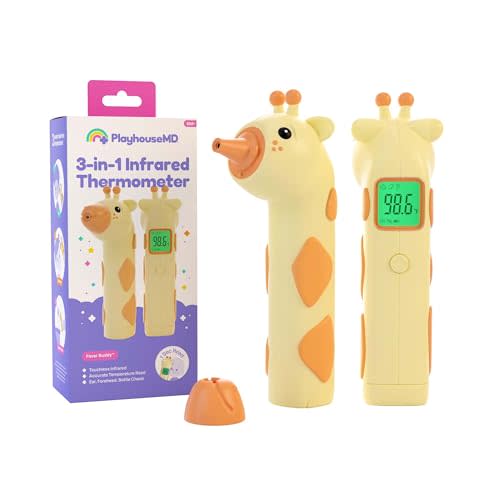 Baby Thermometer for Kids & Infants – Digital Infrared No-Touch Forehead & Ear Thermometer, 3-in-1 Contactless Thermometer with Fever Indicator, Fever Buddy Giraffe