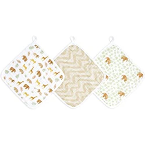 aden + anais Essentials Washcloth 3-Pack, Super Soft 100% Cotton Muslin, Gentle on Skin, 3 Absorbent 11x11 Layers, Softer with Every Use, Perfect for Babies, Infants, Toddlers, Tanzania