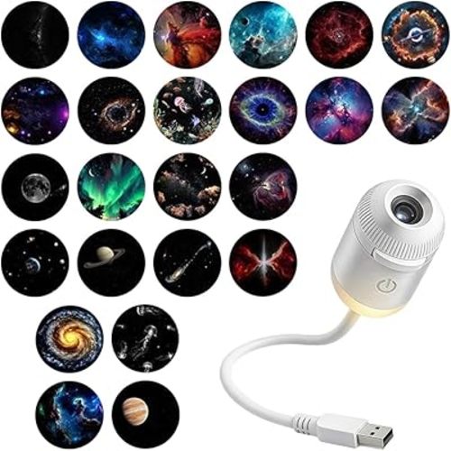 2-in-1 Galaxy Projector Night Light, USB Star Projector with Adjustable Brightness, Mini Galaxy Light Projector for Bedroom Ceiling Wall Room Decor (24 Projection Films)