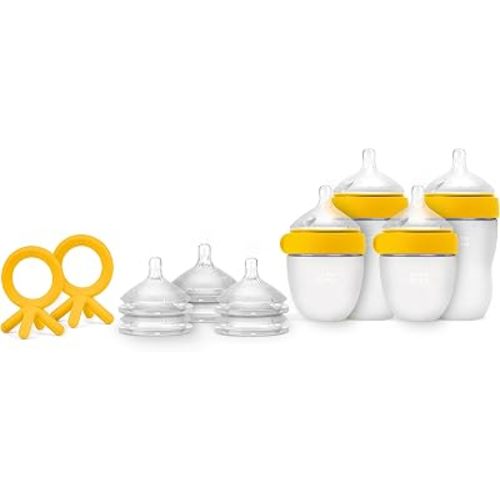 Comotomo Newborn Starter Set - 12 Piece Baby Bottle Gift Set, Yellow