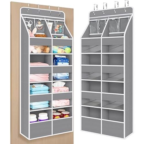 Univivi 5-Shelf Fabric Door Organizer Over Door Hanging Organizer with 8 Deep Pockets and 4 Small PVC Pockets Hanging Storage Organizers for Baby Nursery(Grey)