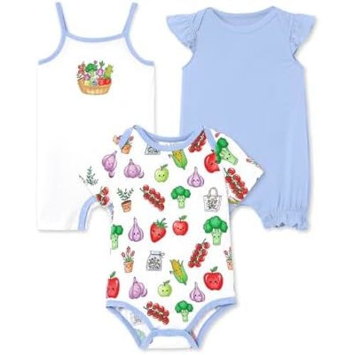 PATPAT Baby Girls Romper 3 - Pack with Bamboo Viscose, Newborn Footies with Snaps for Baby Infant Toddler Clothes Bodysuit