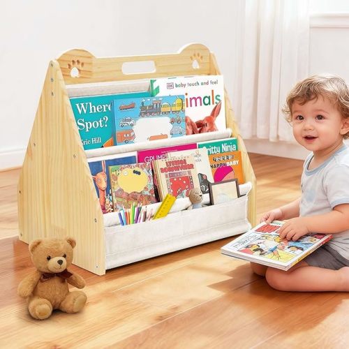 Small Bookshelf for Kids and Toddler, Double-Sided Baby Bookshelf, Montessori Kids Bookcase, Baby Book Shelf for Nursery (Green)