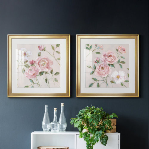 Red Barrel Studio® Cottage Sweet Roses I - 2 Piece Picture Frame Painting Print Set & Reviews | Wayfair