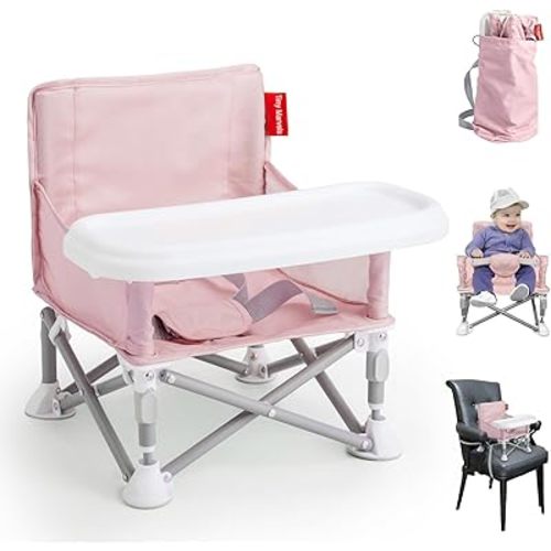 Tiny Marvels Portable Booster Seat, Foldable Baby High Chair with Removable Tray, Safety Harness & Carry Bag – for Toddlers Ages 6M-3Y, Ideal for Dining, Travel, Camping & Family Time
