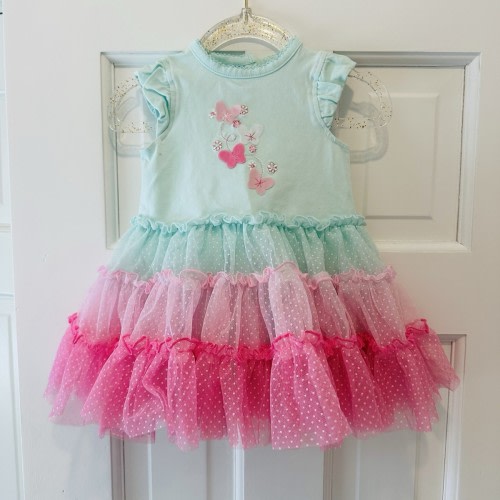 Little Me Infant Mint Green and Pink Butterfly Tulle Dress Size 9M