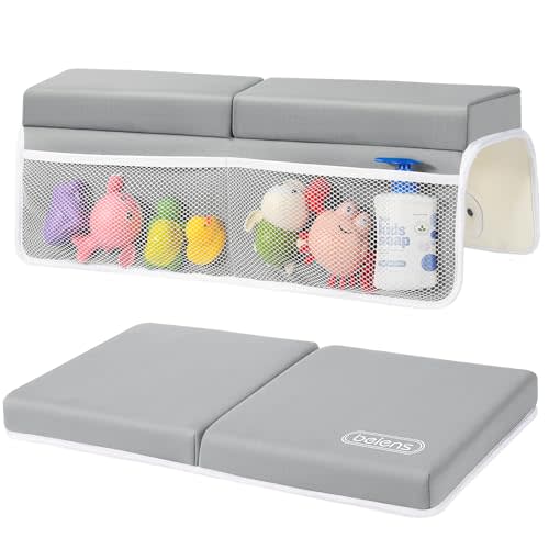 beiens Bath Kneeler and Elbow Rest Pad Set - 1.5'' Comfortable Baby Bath Kneeler Pads, Thick Quick Dry Kneeling Pad Support for Knee& Arm, Large Bathtub Mat with Toy Organizer for Happy Baby Bath Time