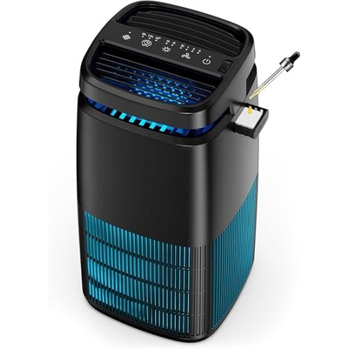 POMORON 4-in-1 Air Purifiers for Home, Air Ionizer Negative Ion Generator, True H13 Filter, UV, Covers 1250 Ft² 99.97% Removal Rate for Pollen Smoke Pet Dander Air Cleaner for Bedroom, MJ002H, Black