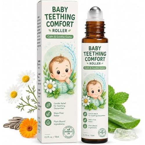Teething Roller, Organic Chamomile Lavender Baby Oil Roll On Formula
