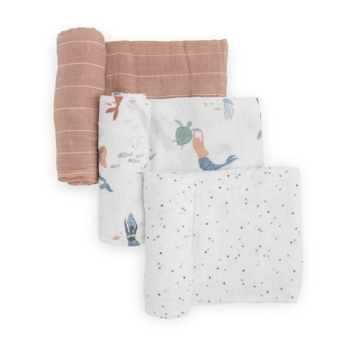 Cotton Muslin Swaddle Blanket 3 Pack - Mermaids