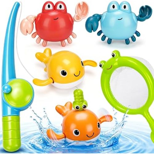 AuntyFey Magnetic Fishing Game, Wind-Up Bath Toys for Toddlers Ages 1-3