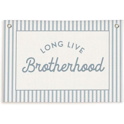 Lacama Blue Long Live Brotherhood Boys Room Decor, Boy Nursery Decor, Linen Banner Wall Hanging Canvas Banner Flag Decor for Toddler Boy Room Nursery 30x20 Inch