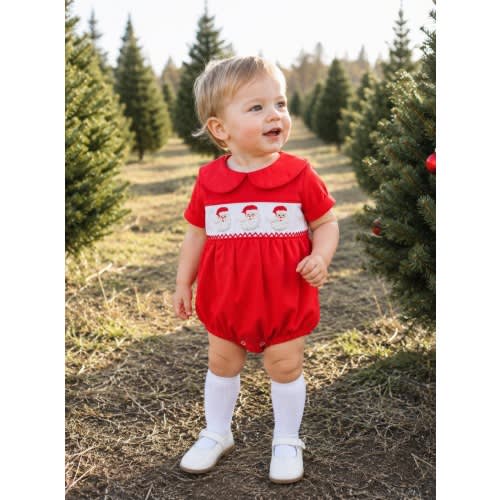 Santa Smocked Christmas Boy Bubble in Red - Christmas outfit, Heirloom, Boys Christmas Outfit, Baby Boy, Vintage Style 314 *A