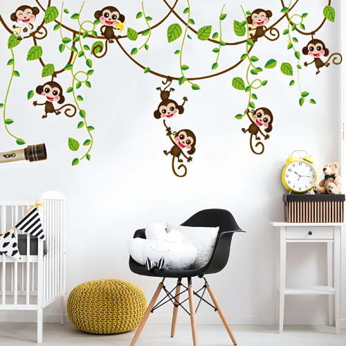 LAMIRO Monkey Climbing Tree Wall Decals Jungle Animals Wall Stickers Kids Room Baby Nursery Bedroom Wall Decor