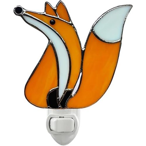 CHEZBABY Stained Glass Night Light Plug into Wall Lamp Decorative Accent Nightlight for Hallway Bedroom Bathroom Kitchen Home Décor(Fox)