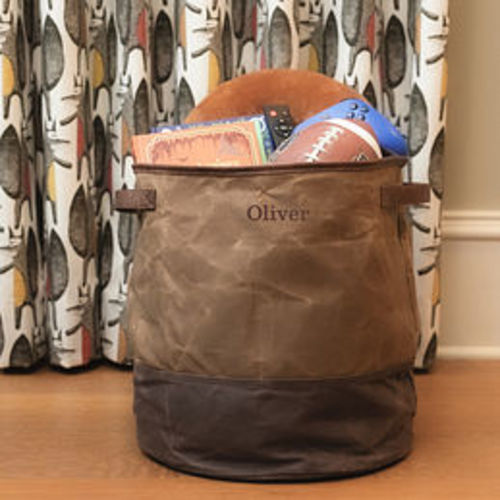 Personalized Kids Waxed Canvas Storage Basket