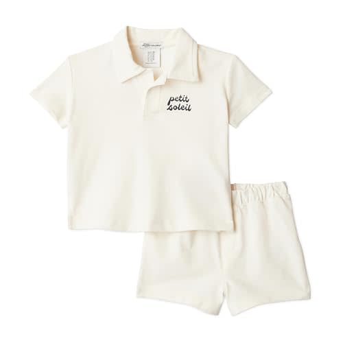 Amazon Essentials x Sofia Grainge Toddlers and Baby Boys' Cotton Pique Short Sleeve Shirt & Shorts Play Set