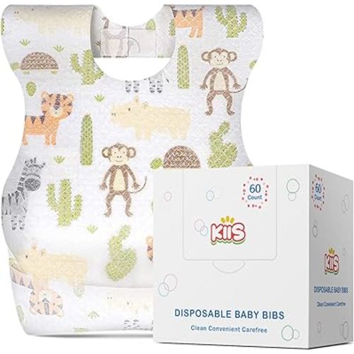 KIIS Disposable Baby Bibs for Baby Boys and Girls - Individually Packaged - Hygienic, Soft and Leakproof (20 PCS / 60 PCS)