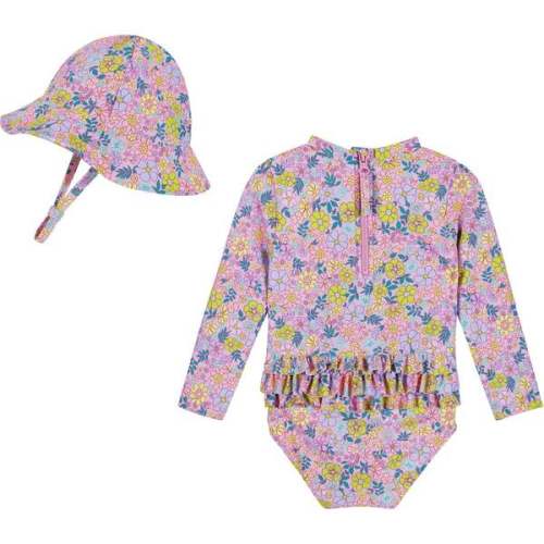 Infant Girls Long Sleeve Rashguard,  Purple Floral with Hat - Andy & Evan | Maisonette