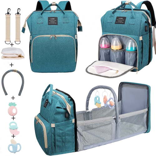 8-in-1 Travel Diaper Bag Backpack with Changing Station, Mosquito Net & Toy Bar - Waterproof, Large Capacity for Baby Girl/Boy