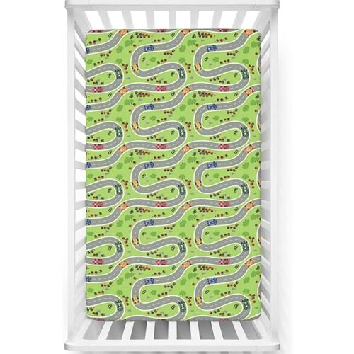 Race Car Themed Fitted Mini Crib Sheets,Portable Mini Crib Sheets Soft and Breathable Bed Sheets-Baby Sheet for Boys Girls,24“ x38“,Green Multicolor
