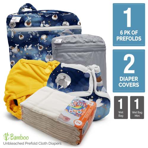 Bamboo Retro Trial - Newborn Prefold Cloth Diaper Bundle - Size 2
