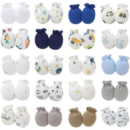 20 Pairs Newborn Baby Mittens No Scratch Baby Gloves Unisex Cotton Baby Gloves for 0-3 Months Infant Baby Boys Girls