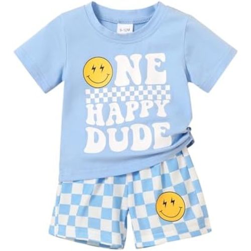 Happy Town Baby Boy Summer Clothes One Happy Dude 1st Birthday Outfits Smile Cool Short Sets