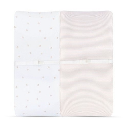Ely's & Co. Baby Changing Pad Cover - Cradle Sheet 100% Combed Jersey Cotton Mauve Tulip+Stripes 2 Pack